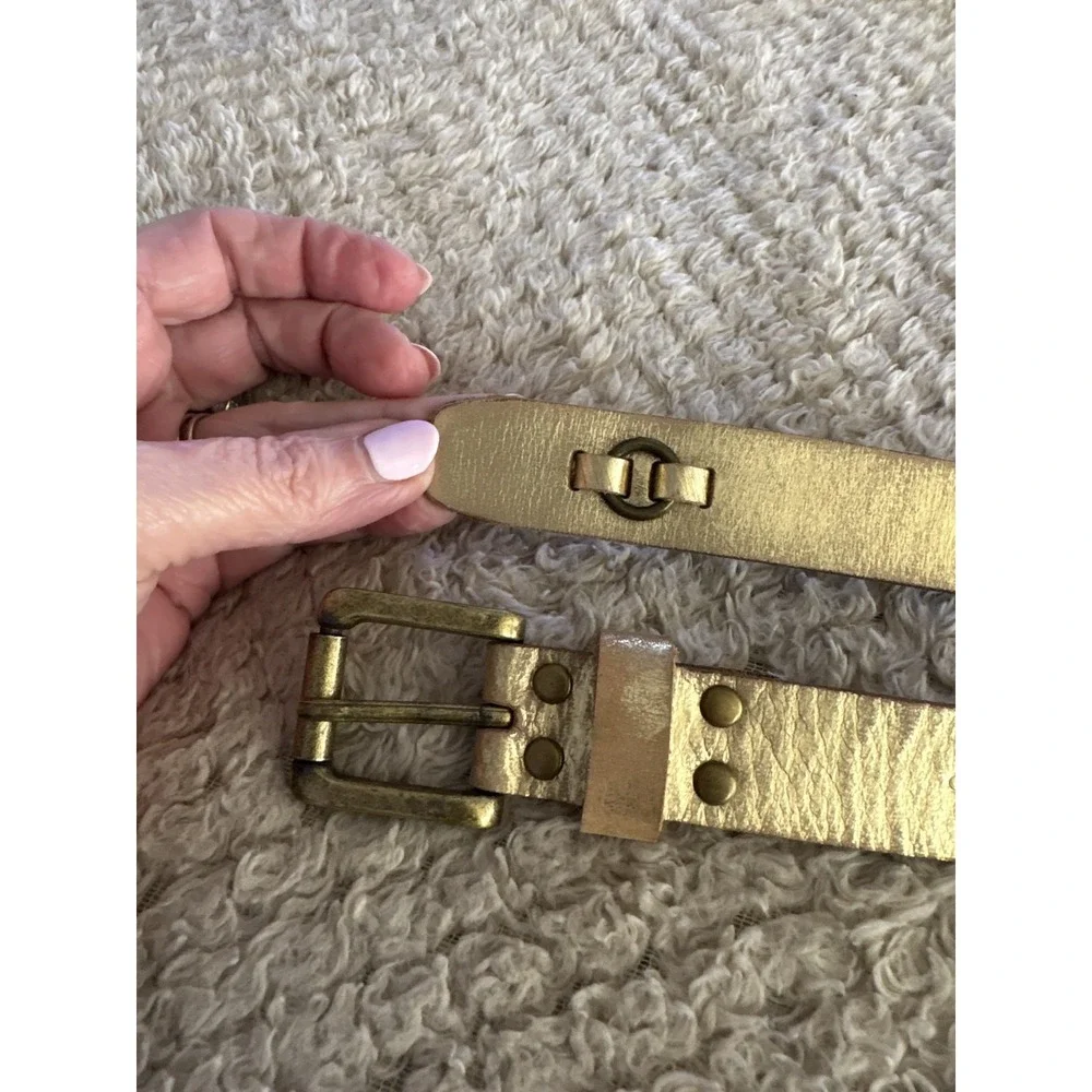 Calvin Klein Jeans Large Distressed Metallic Gold Brass Leather Belt Large VTG